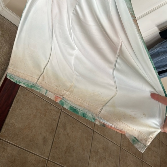 Lulus Lover’s Paradise Metallic Tie Dye Maxi Dress Teal Orange Crisscross Back - Picture 14 of 16